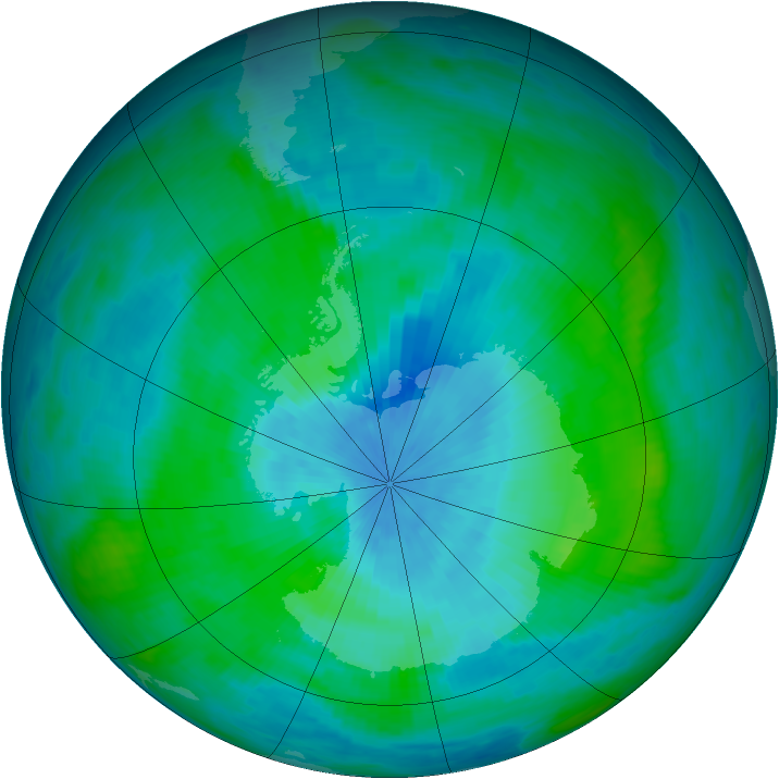 Antarctic ozone map for 27 February 1990